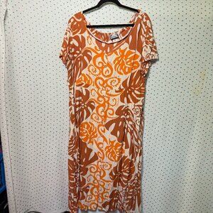 Manuheali'i Orange & Tan Short Sleeve Button Up Plus Size Hawaiian Dress